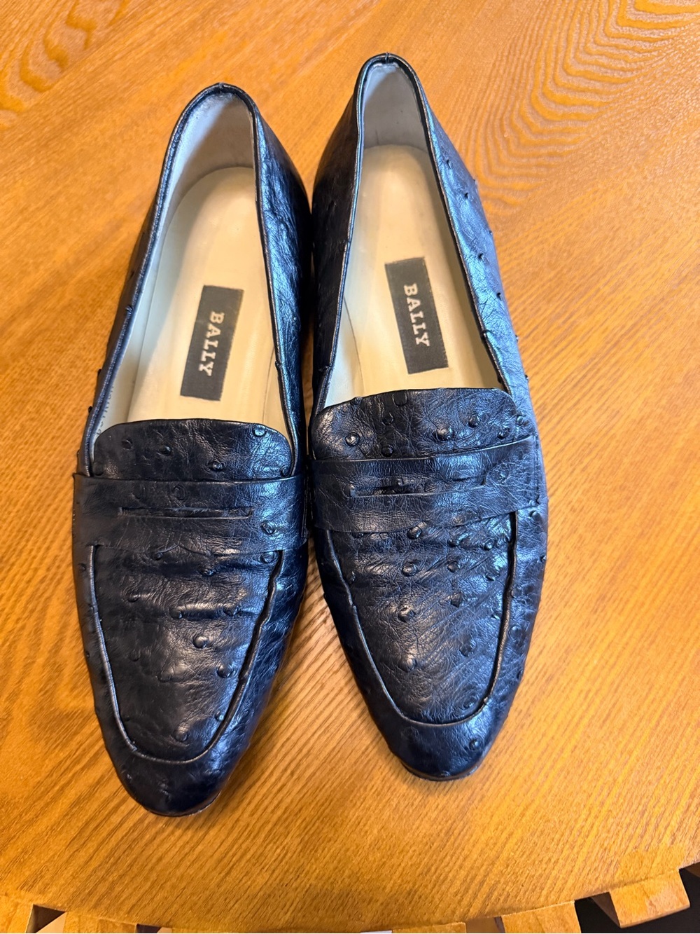 Bally Black Ostrich-Textured Women's Penny Loafers